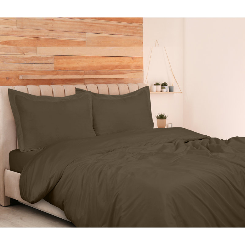 Literie , Housse de couette double et 2 taies d'oreiller, Brun