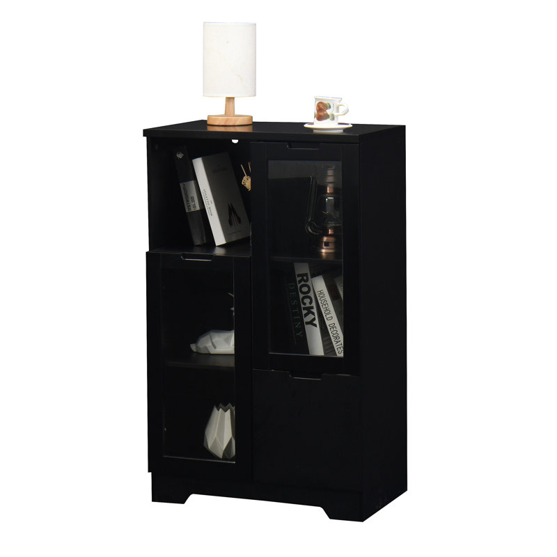 MDF Painted Cabinet With Glass Doors And Drawer, Black