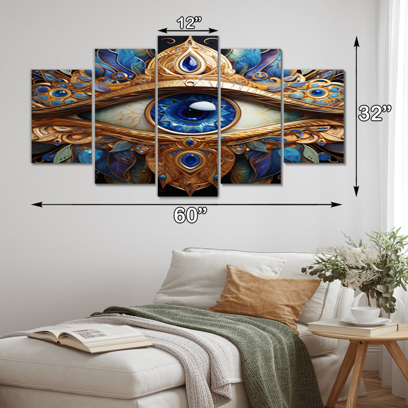  «Judaism Hamsa Blessings Eye II - Impression sur toile spirituelle - 5 panneaux