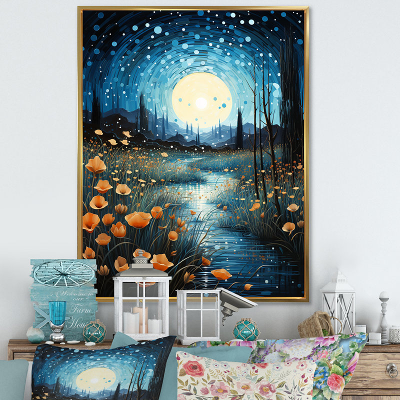 Rivière, crépuscule turquoise - salon d'art mural Lacs et rivières, H 44 po x l 34 po x P 1,5 po, Cadre flottant doré