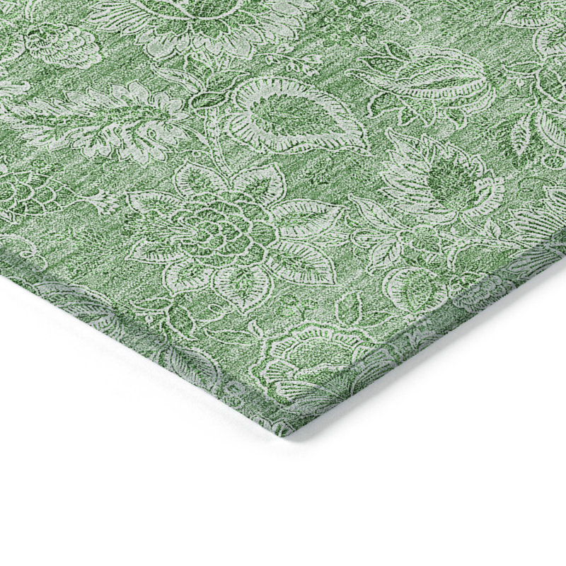 Tapis d'intérieur lavable floral vert et artichaut 3 pi x 5 pi HomeRoots