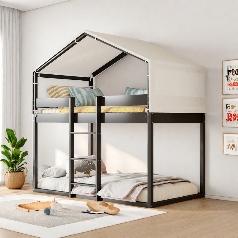 Lit simple superposé en bois avec tente, Espresso