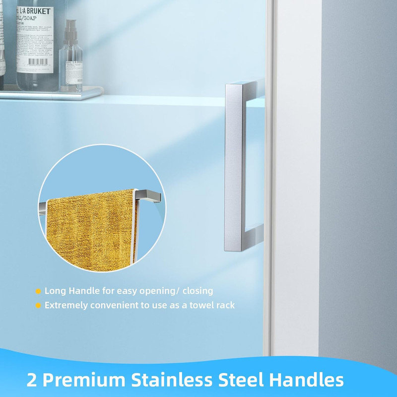 Porte de douche coulissante simple sans cadre 60 po x 75 po, verre anti-déflagrant de 8 mm avec fermeture en douceur, quincaillerie en acier inoxydable