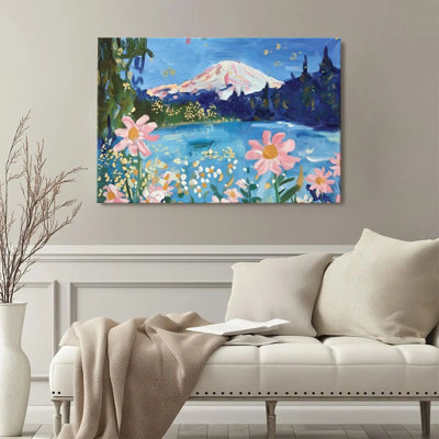 Art mural encadré pour le salon, impression sur toile moderne, impression sur toile, mont Fuji, fleurs de cerisier au bord du lac, impression de style impressionniste