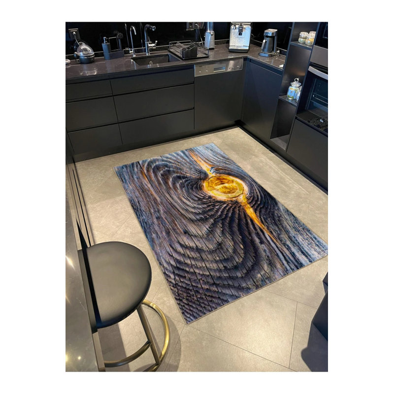 Tree Themed Patterned Woven Base Carpet And Washable Carpet, Round 4'