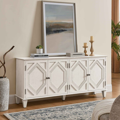 Mid Century Modern Sideboard Buffet Cabinet with Storage, Symmetrical Geometric Accent Coffee Bar Wine Bar Storage Cabinet, Large Console Table