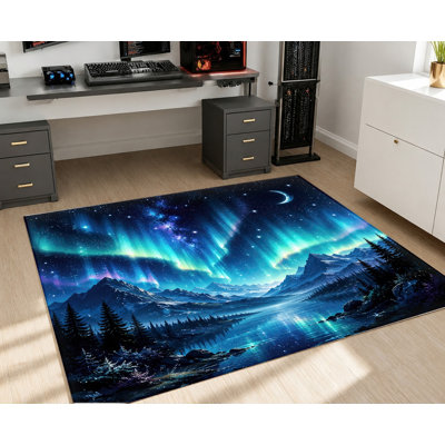 Tapis paysage de montagne aurores boréales, motif ciel étoilé, nuit réaliste, tapis de sol doux et antidérapant, décoration intérieure vivante pour salon, chambre, bureau, appartement