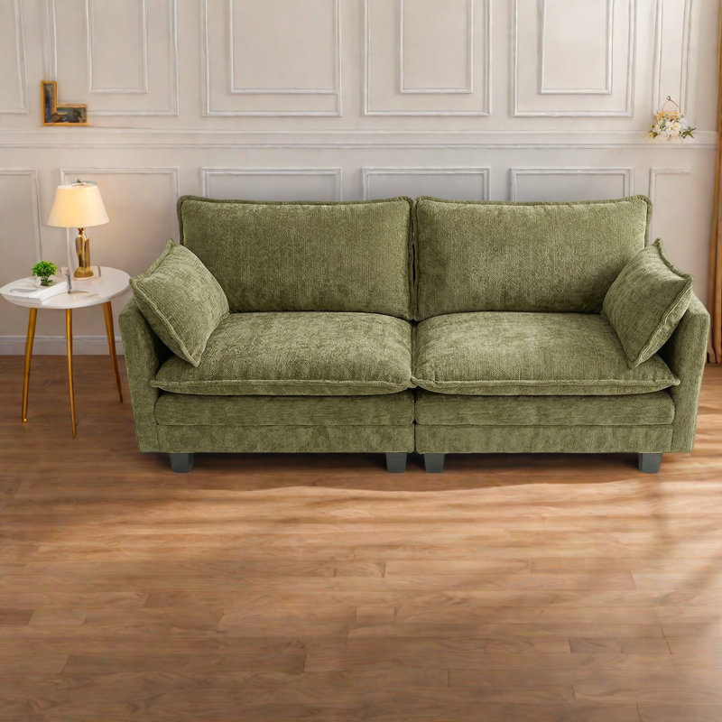 Canapé compact moderne deux places avec chargement USB en chenille verte pour la maison, Vert