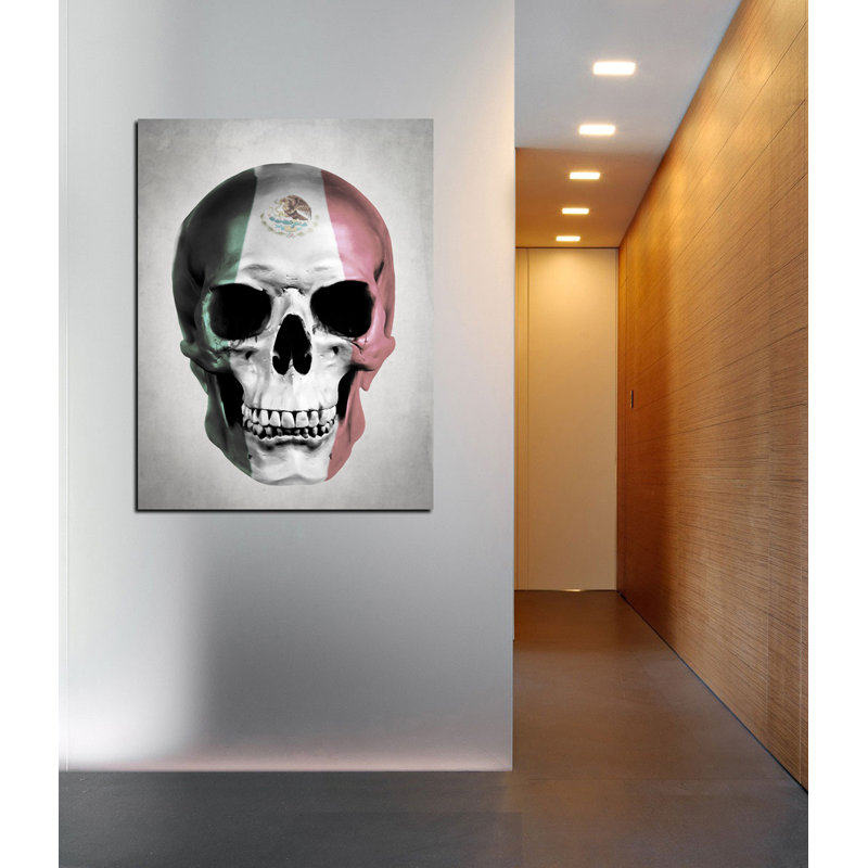 «Mexico Skull» par Nicklas Gustafsson, art mural sur toile, Noir, H 26 po x l 18 po x P 0,75 po