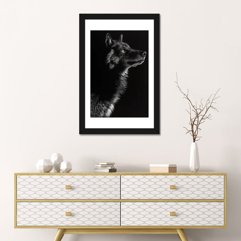 «Wolf II», reproduction de photo sur toile, H 32 po x l 24 po x P 1 po, Papier d'art encadré noir, Blanc