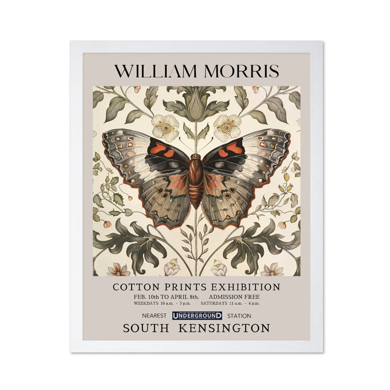William Morris - Papillon No8, Poster, White Framed, 08"H x 10"W