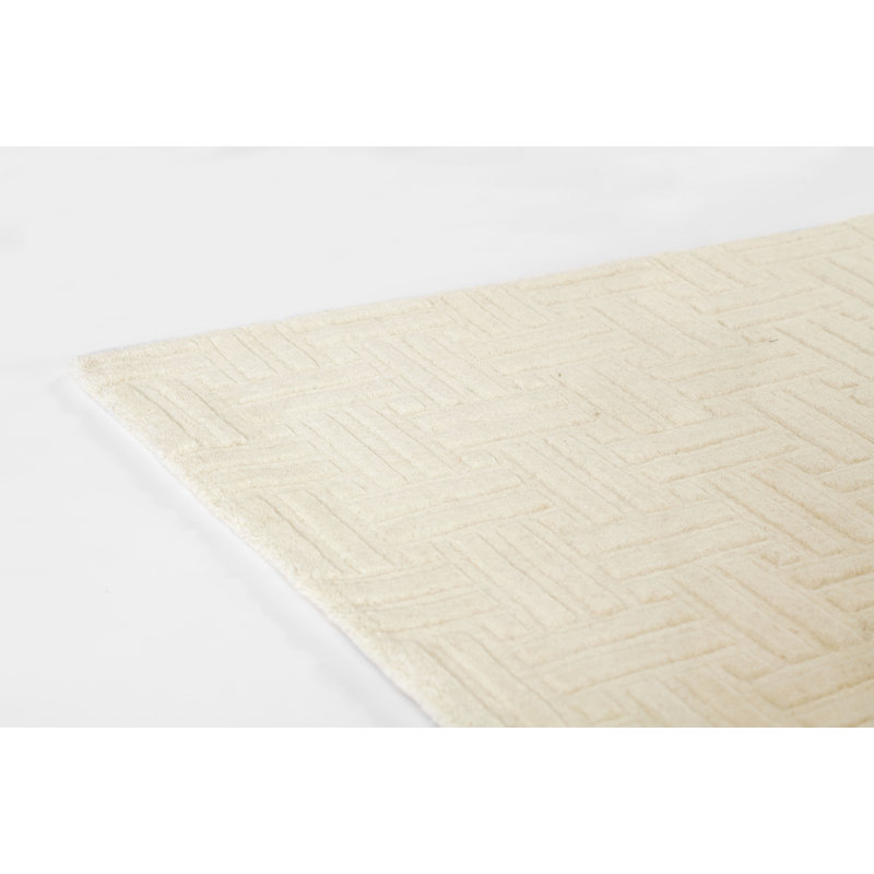 AllModern Contour Hand Loomed Wool Geometric Ivory Area Rug, Runner 2'3" x 8'