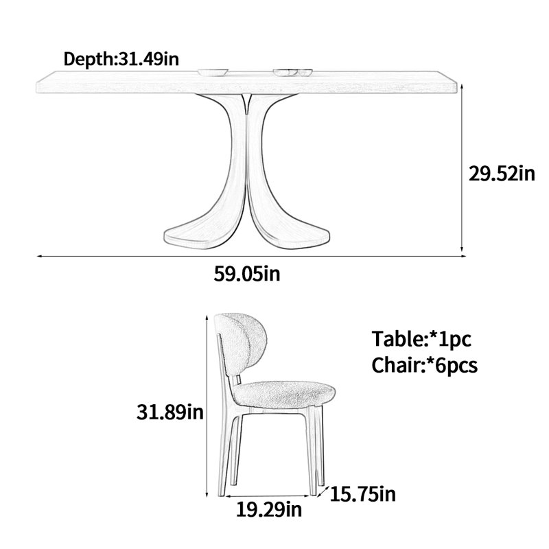 High-end Designer Solid Wood Dining Table, 29.52"H x 59.05"L x 31.49"W