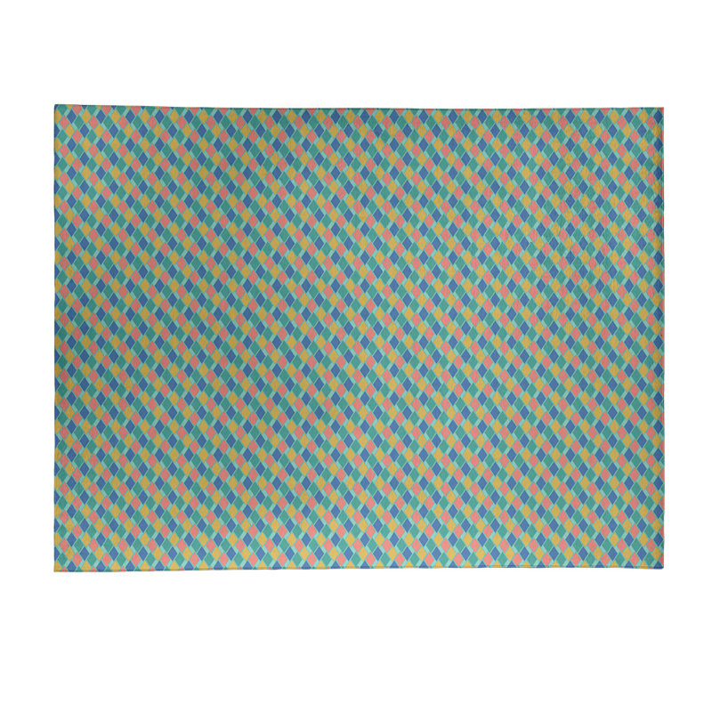 Tapis bleu/rose/jaune rétro, Rectangle 5 pi x 7 pi