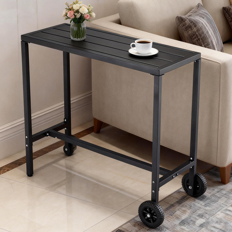 Table de bar d'extérieur de 39 pouces - table de pub à hauteur de comptoir noire avec roulettes, table de bistro à petit espace pour îlot de cuisine, bar pour la maison, bureau pour travailler debout et appartement