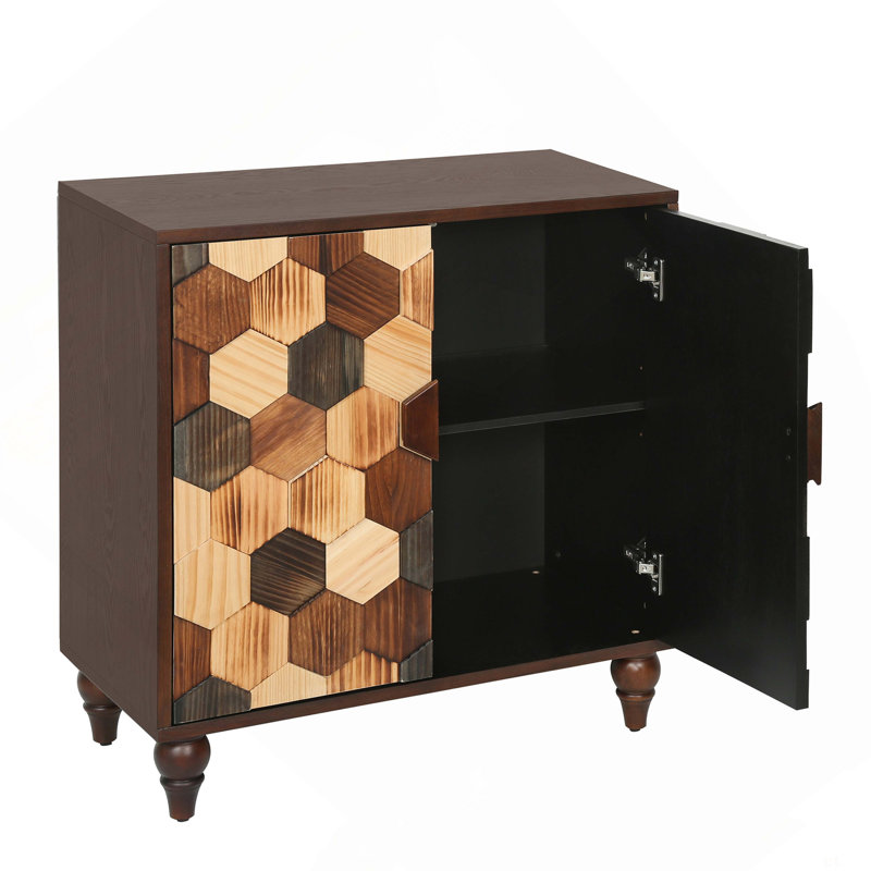 Buffet avec motif en nid d'abeille, armoire d'appoint moderne, H 31,7 po x l 30,31 po x P 15,7 po, Marron antique