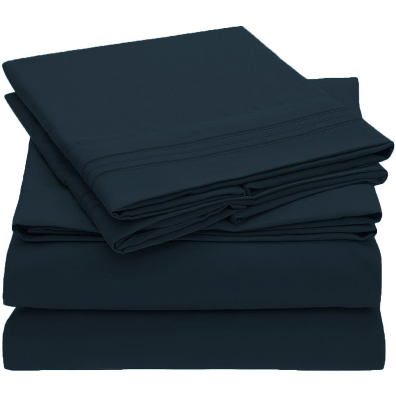 Ensemble de draps-housse en microfibre / polyester , Ensemble de draps très grand californien avec 2 t, Bleu marine