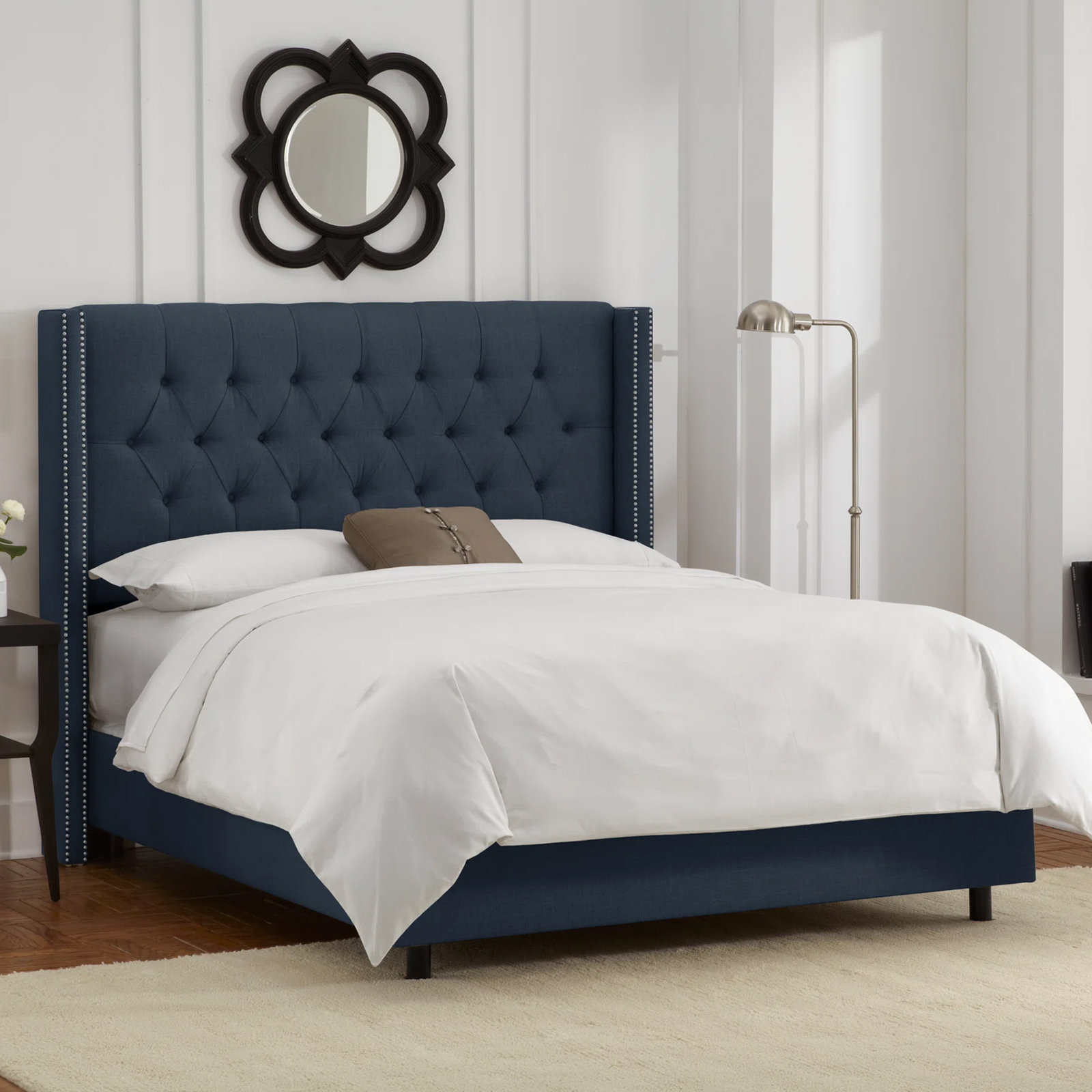 Breckin Upholstered Wingback Bed, King, Classic Navy Linen