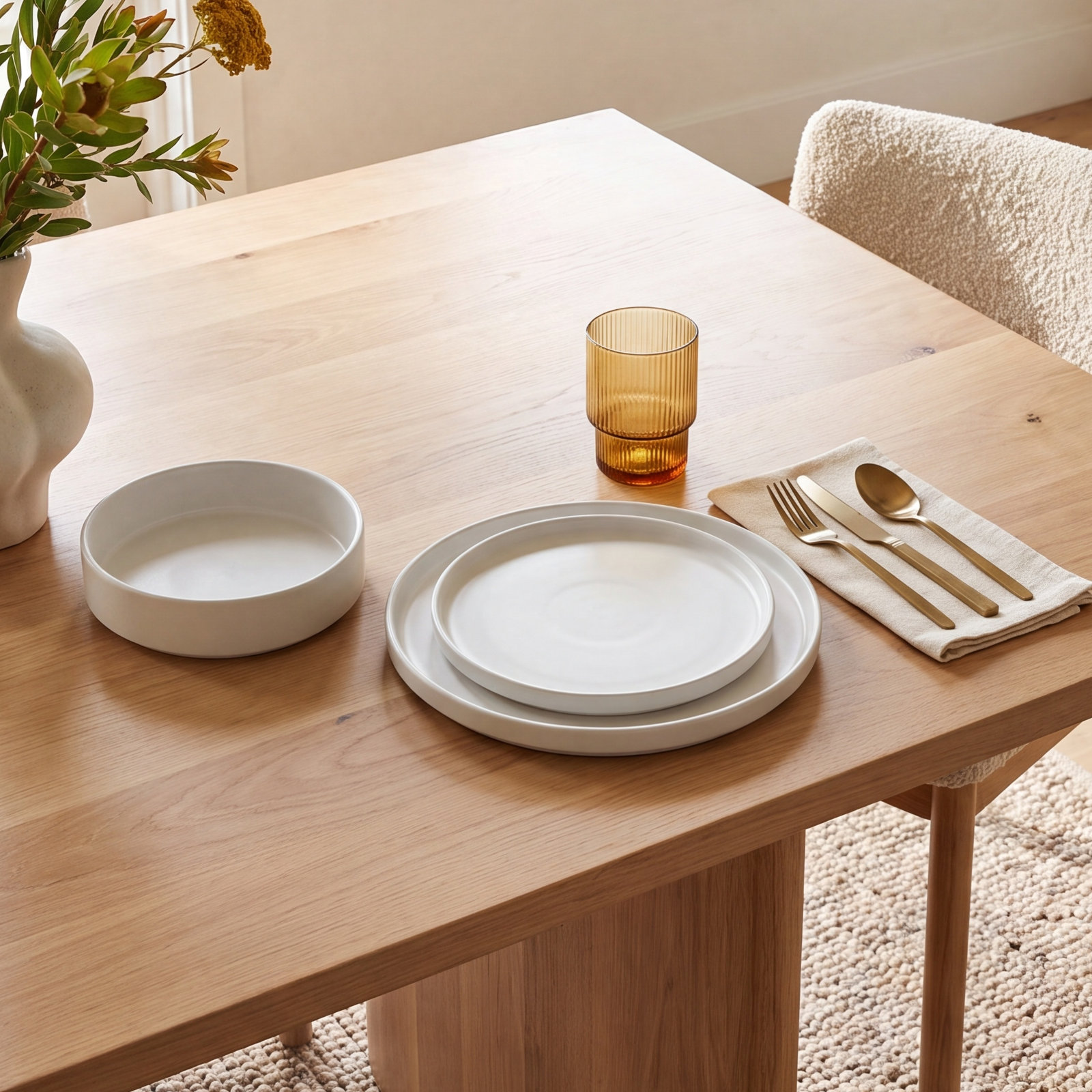 Kaden Stoneware Dinnerware Set - Service for 4, White