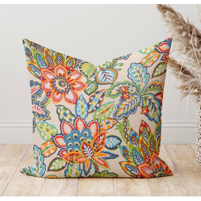 Housse de coussin d'extérieur multicolore à motif floral tropical