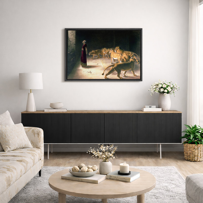 «Daniel in the Lions’’ Den», œuvre d'art biblique sur toile, impression sur toile encadrée., H 24 po x l 36 po