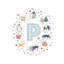 Lettre illustrée P bleue - impression-52820537-52820531-52820532