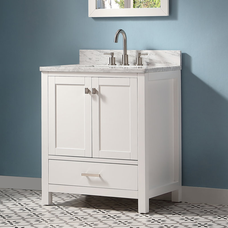 Meuble-lavabo simple 30 po avec comptoir Whitney, Blanc, Nickel brossé
