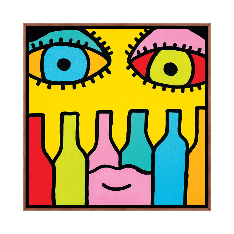 Wine Time by Billy The Artist - Print on Canvas, Classic Brown Wood Framed, 93.98 cm H x 93.98 cm W