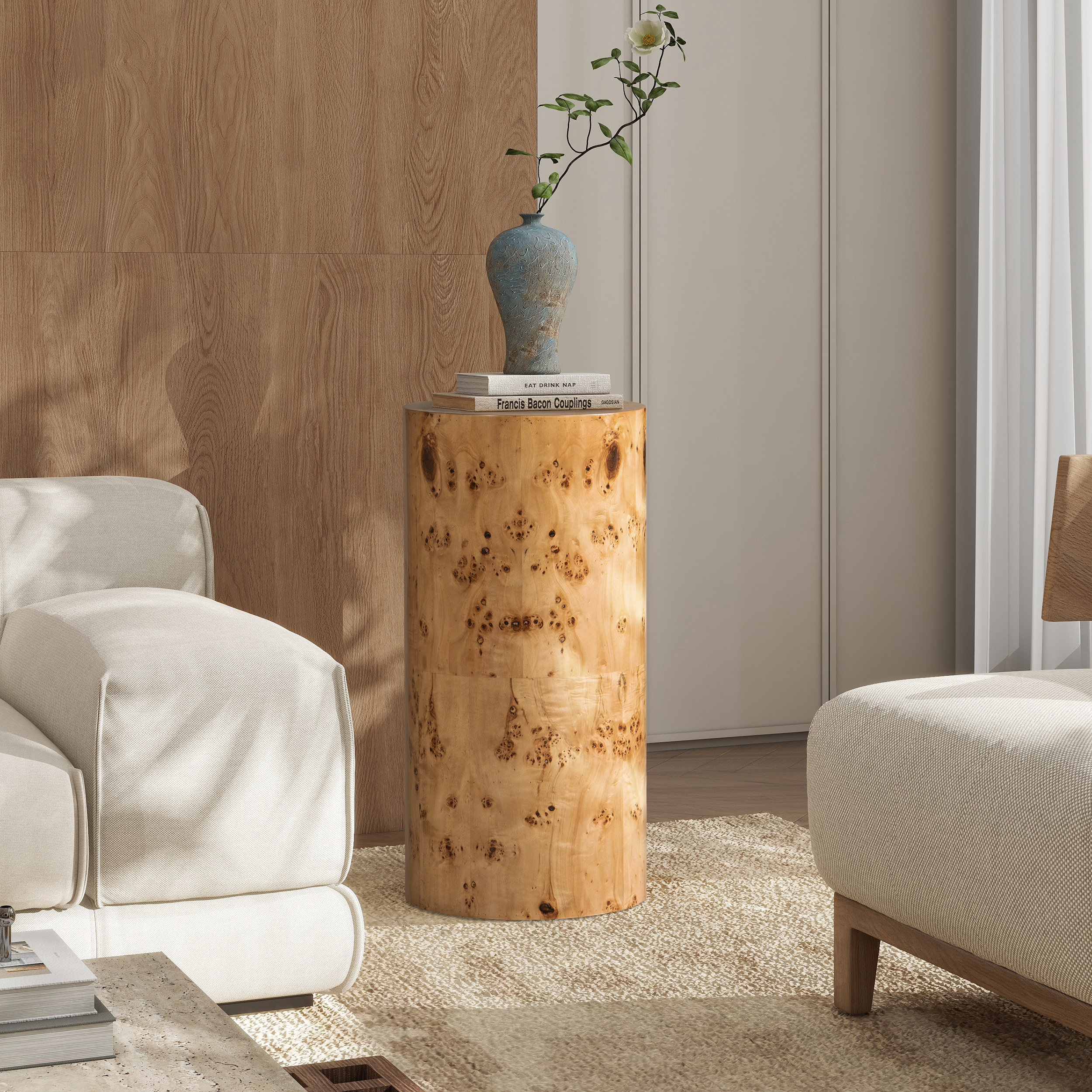Seefeldt 29.5" Burl Accent Pillar Side Table