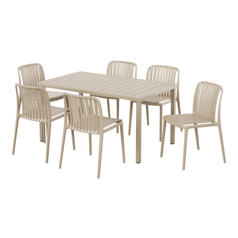 6-Person Outdoor Rectangular Dining Set, Beige