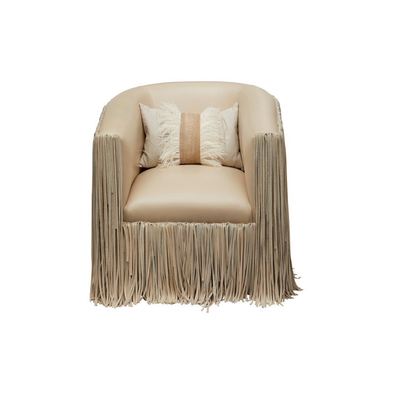 Leather Fringe Swivel Occasional Chair