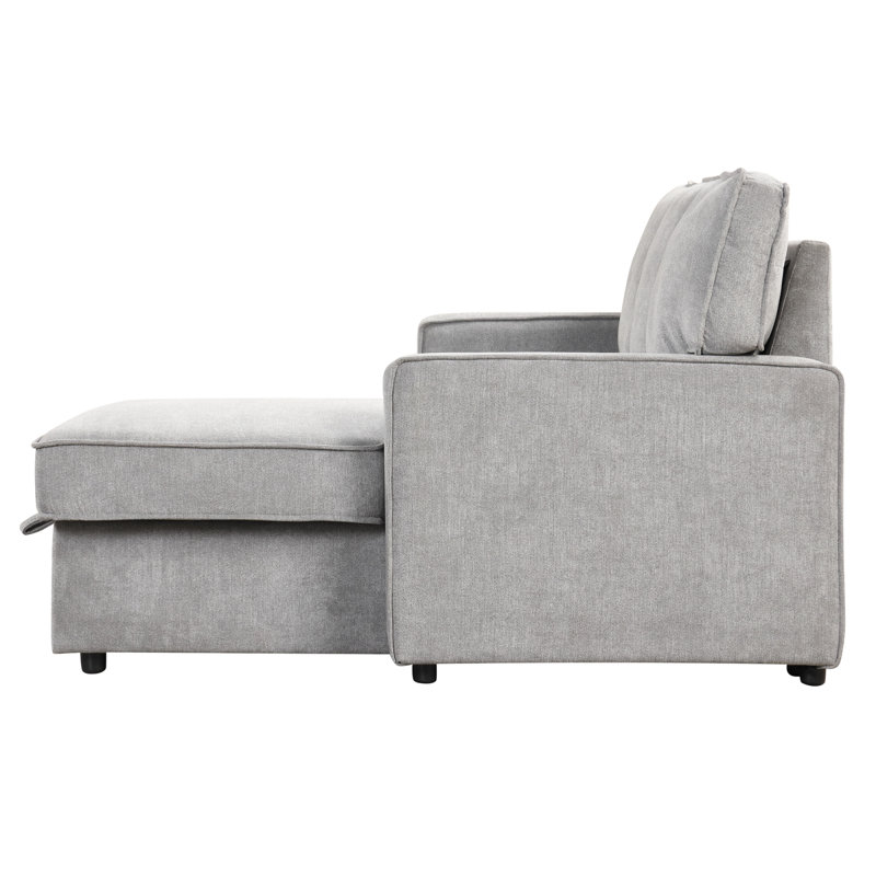 89" Reversible L-Shaped Bayboro With Pull-Out Sleeper, Storage Chaise, USB Ports & 2 Cup Holders, Gray Polyester