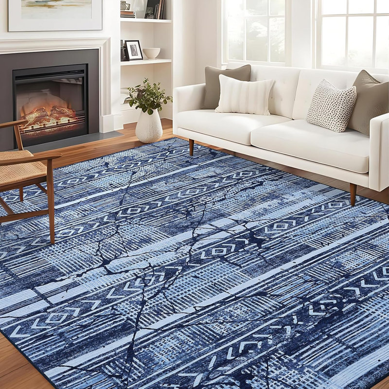 Washable Rug – Distressed Marble Boho Farmhouse Style Thin for Living Room Bedroom Dining Room Office., Rectangle 10' x 13'