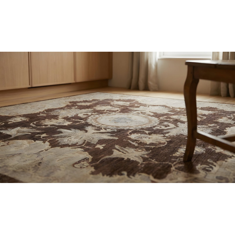 Tapis de style mandala moderne traditionnel traditionnel en laine noué à la main brun 6 x 9