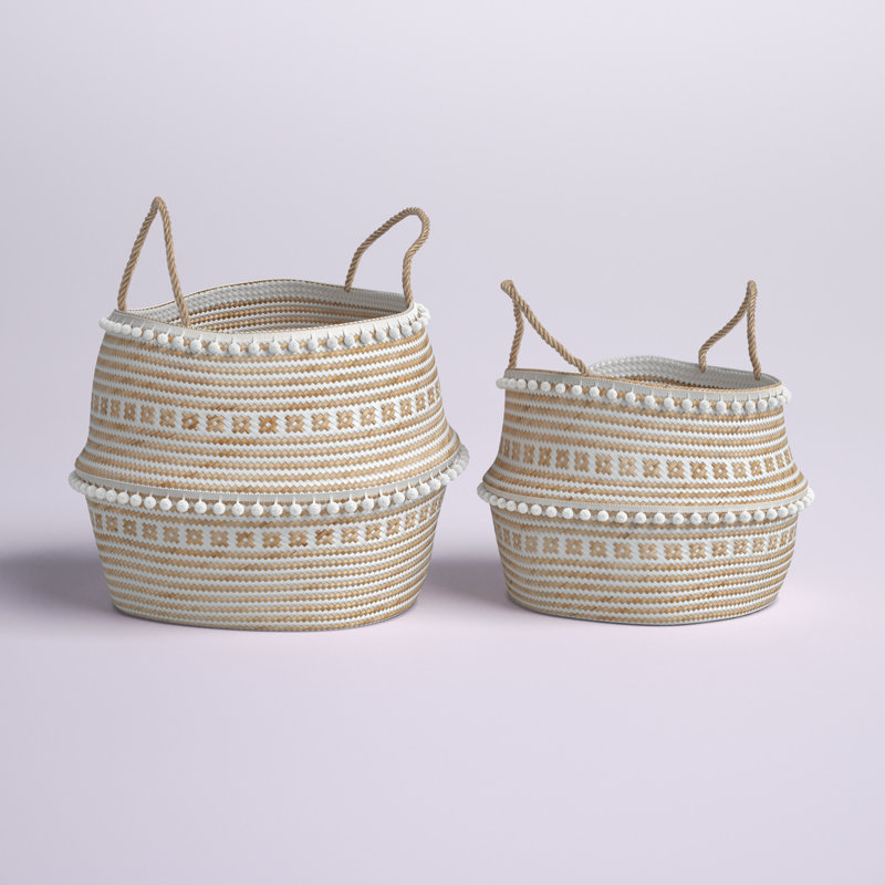 Seagrass Handmade Patterned Decorative and Functional Storage Basket with Handles