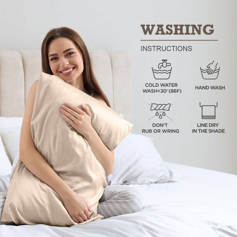 Luxe Mulberry Silk Pillowcases with Hidden Zipper (Beige, 20"x36" King,Set of 2), King Pillowcase, Ecru