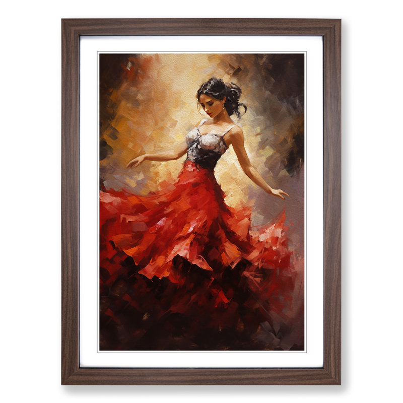 Flamenco Dancer Impressionism No.2 - Single Picture Frame Print on Wood, 64cm H x 46cm W x 2cm D, Walnut