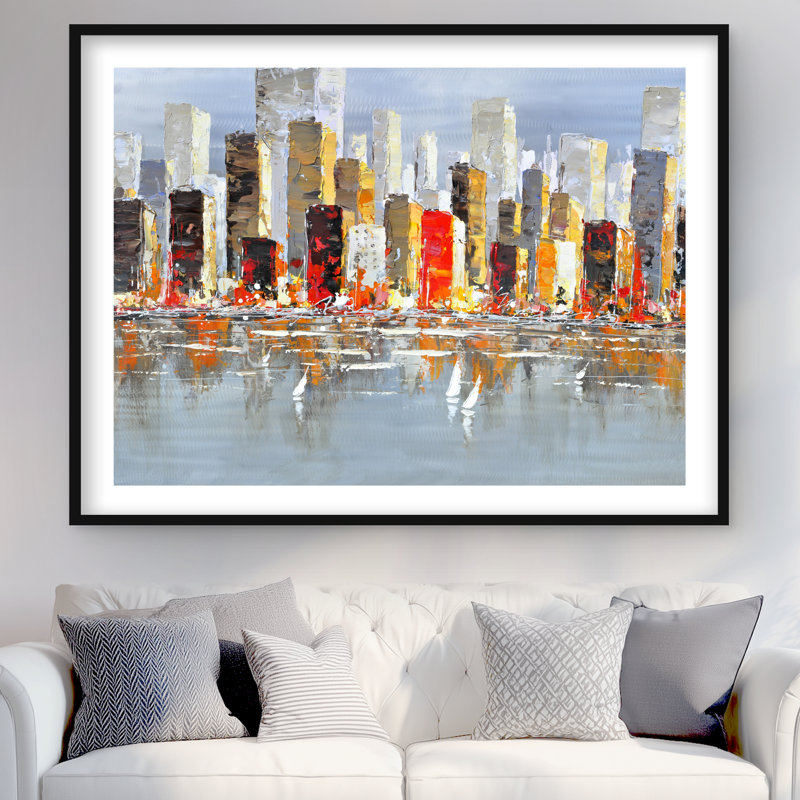 Colorful Buildings with Water Reflection - Gray Cities Print