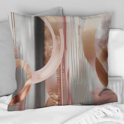 Pink Rose Gold Circle Chaos V - Abstract Modern Shapes Transitional Printed Throw Pillow