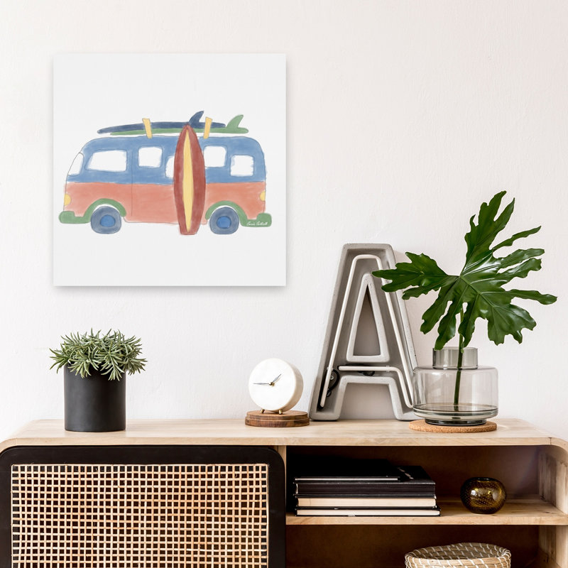 «Summer Surf Van», rétro, rétro, plage, océan, impression murale, H 18 po x l 18 po