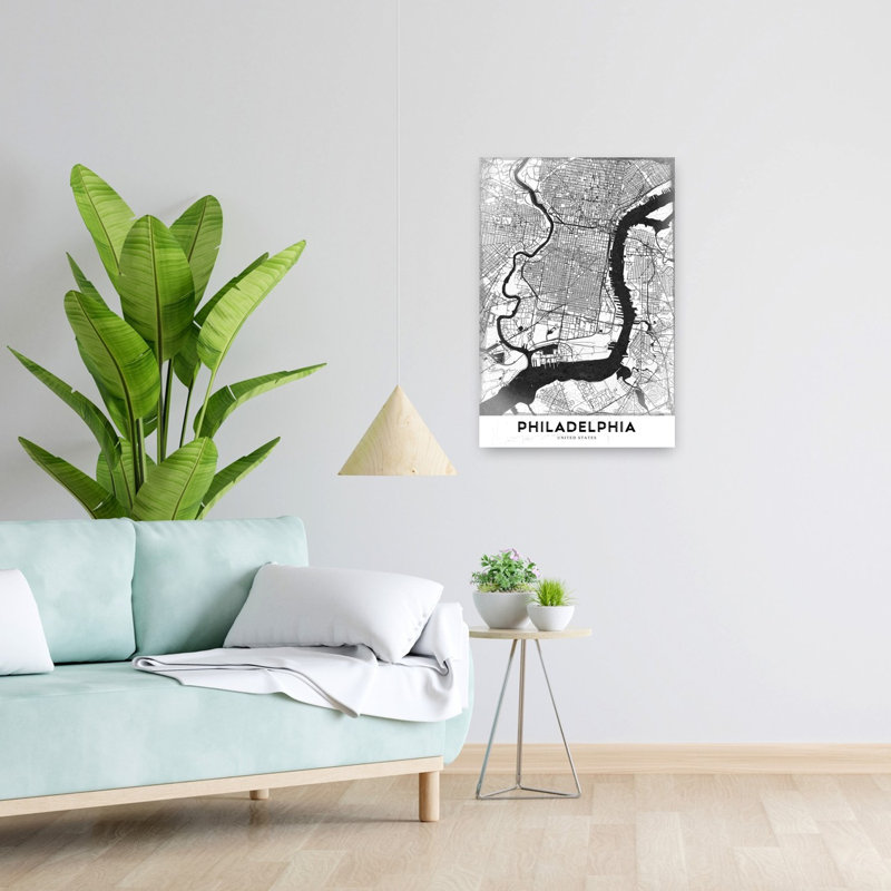 Philadelphia City Map Abstract Contemporary Architecture City Wall Art Print 1 Piece Wrapped Canvas Wall Art