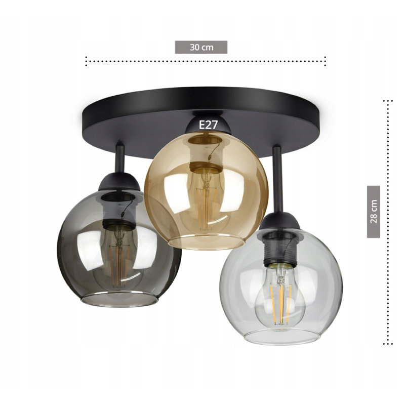 Cowles Glass Semi Flush Mount, Black/Transparent/Honey