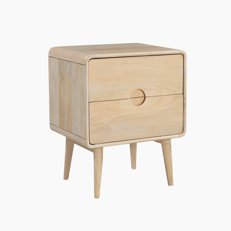 Deeali Rectangle Mango Wooden Bedside Table With Two Storage Drawers - Modern Vintage Style 