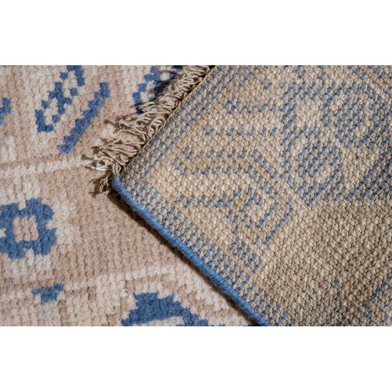 Tapis oriental bleu / gris en laine noué à la main 8 pi x 10 pi