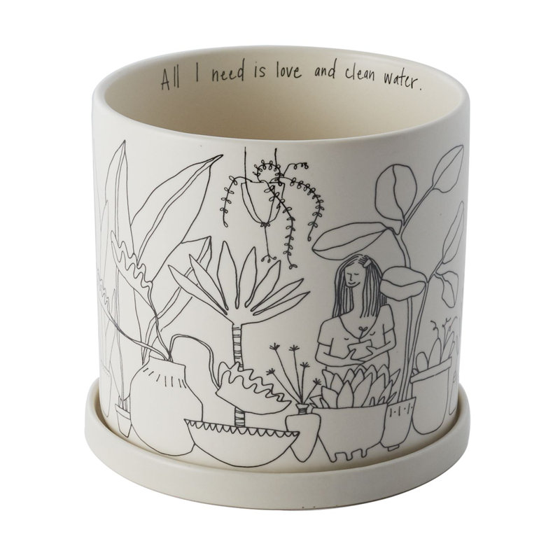 Pot à fleurs en céramique Plant Woman, H 6,5 po x l 7 po x P 7 po