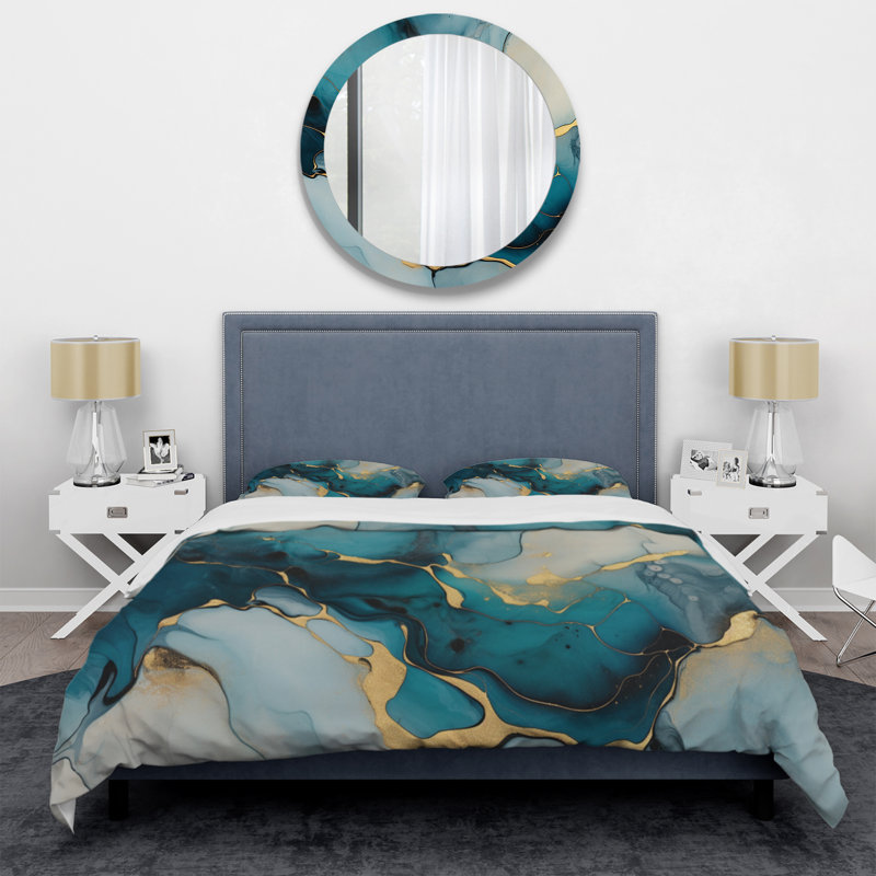 Ensemble de housse de couette en microfibre / polyester infusé d'or turquoise