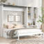 Grand lit avec rangement intégré, bureau et rangement, peu encombrant, couleur blanche, bois et coin salon moelleux pour travailler