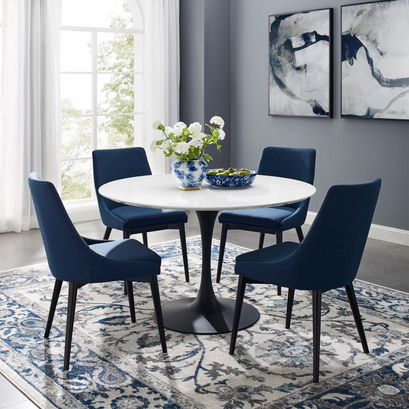 Mid-Century Modern 47" Round White Wood Dining Table