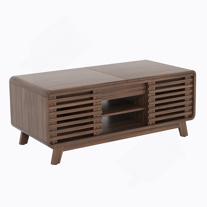 Wooden Mid-Century Coffee Table With Sliding Top, Storage, And Doors, Walnut Finish, 47 Inch | Gift Idea