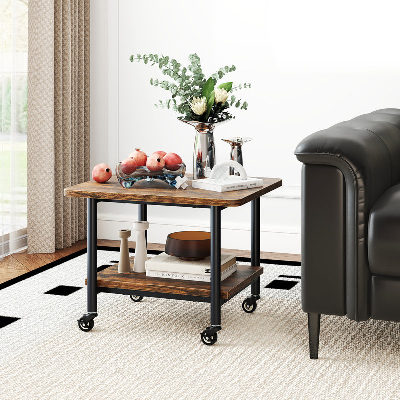 Brown 2-Tier Rolling Under Desk Printer Stand with Storage Shelves